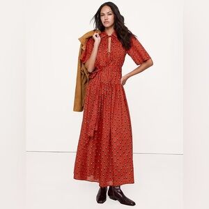 NWT! Banana Republic Spiced Cabernet Paisley Cotton Tie-Front Shirt Dress - SP 🍋